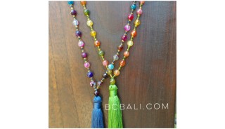 multi color ceramic beads tassels necklaces green blue